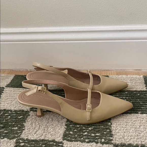 Tan Pointed-Toe Slingback Kitten Heels - Picture 2 of 3